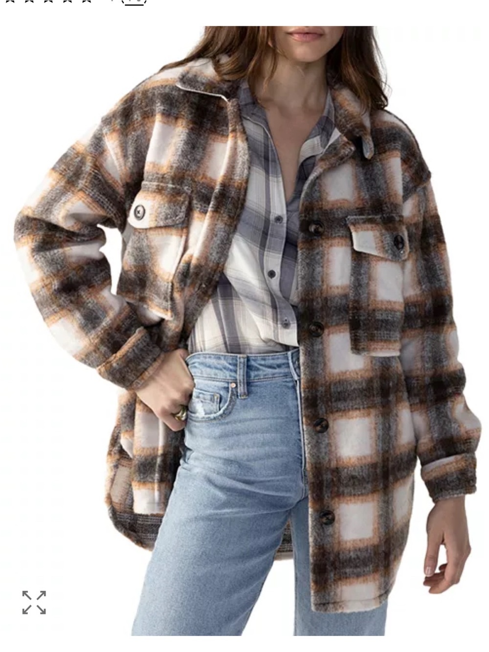 Sanctuary Brown & Cream Plaid Button-Up Jacket - Picture 1 of 7